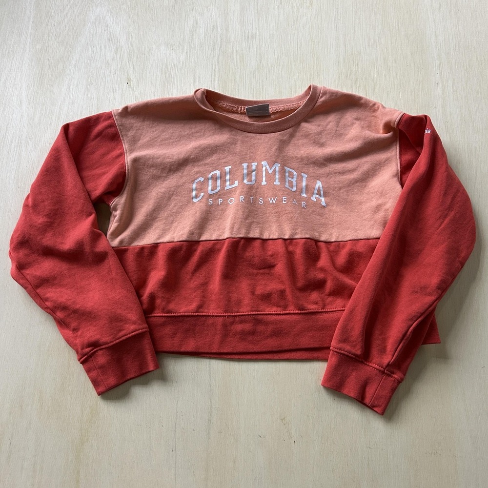 Columbia Sweatshirt Youth Medium Red Colorblock Logo Cropped Crewneckโ Pullover